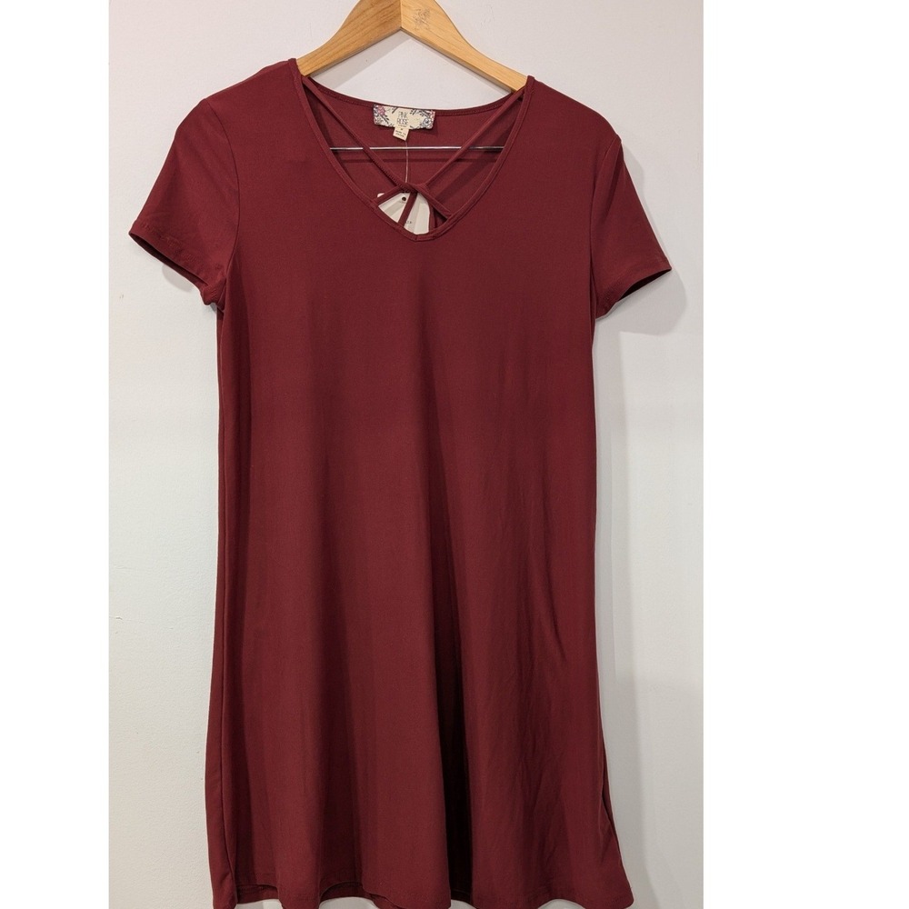 NWT Knox Rose Sundried Plum V Neck Criss Cross Short Sleeve Tunic Dress Size Med - Picture 1 of 6